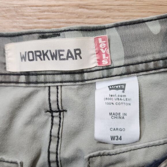 Levis Cargo Shorts Mens 34 Camouflage Camo Workwear Pockets 36" Waist 10" Inseam - Picture 2 of 9